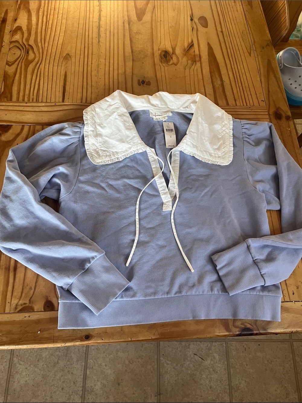 Anthropologie Poplin-Collar V-Neck Sweatshirt - Picture 2 of 9